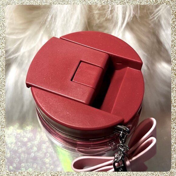 🎄🎀 NWT 2025 Starbucks Christmas Pink/Mauve 16oz Bottle w/ Ribbon Charm - Picture 4 of 12